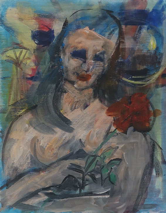 Frau mit roter Blume